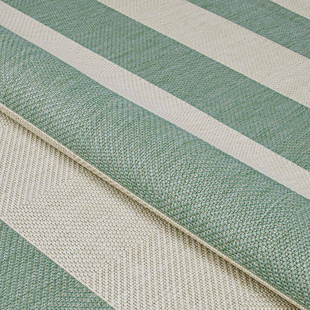 Sea Mist and Ivory Stripe Synthetic 5'3" x 7'6" Outdoor Rug