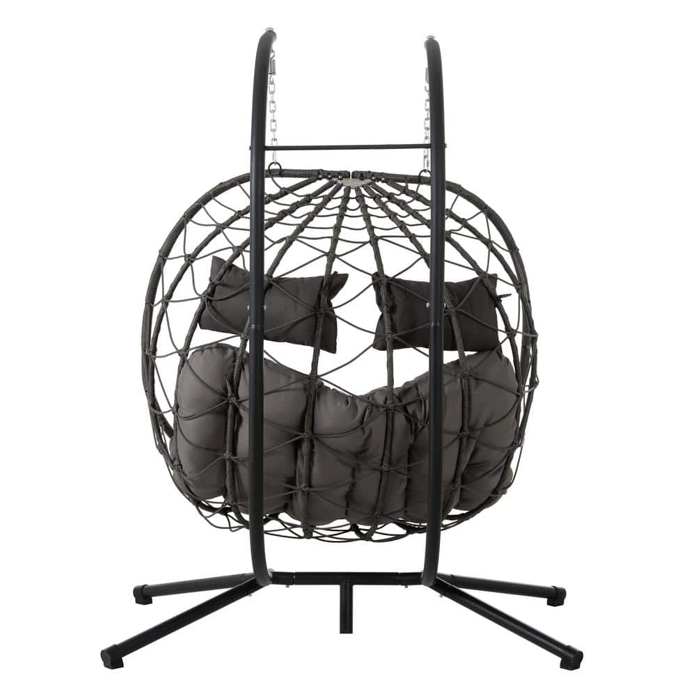 Gray Steel Outdoor Egg Chair with Cushions for Two