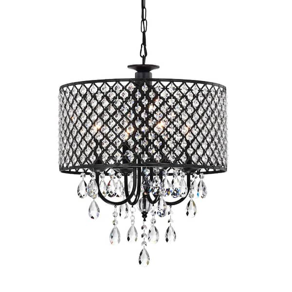 Indianapolis 4-Light Black Candle Style Drum Chandelier with Crystal Accents