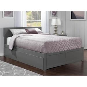Orlando Gray Solid Wood Frame King Platform Bed with Twin XL Trundle and Footboard