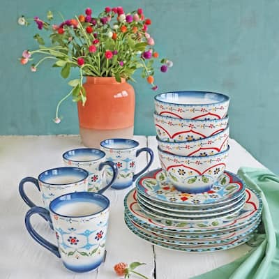 Tuscany 16-Piece Patterned Multi Stoneware Dinnerware Set (Service for 4)