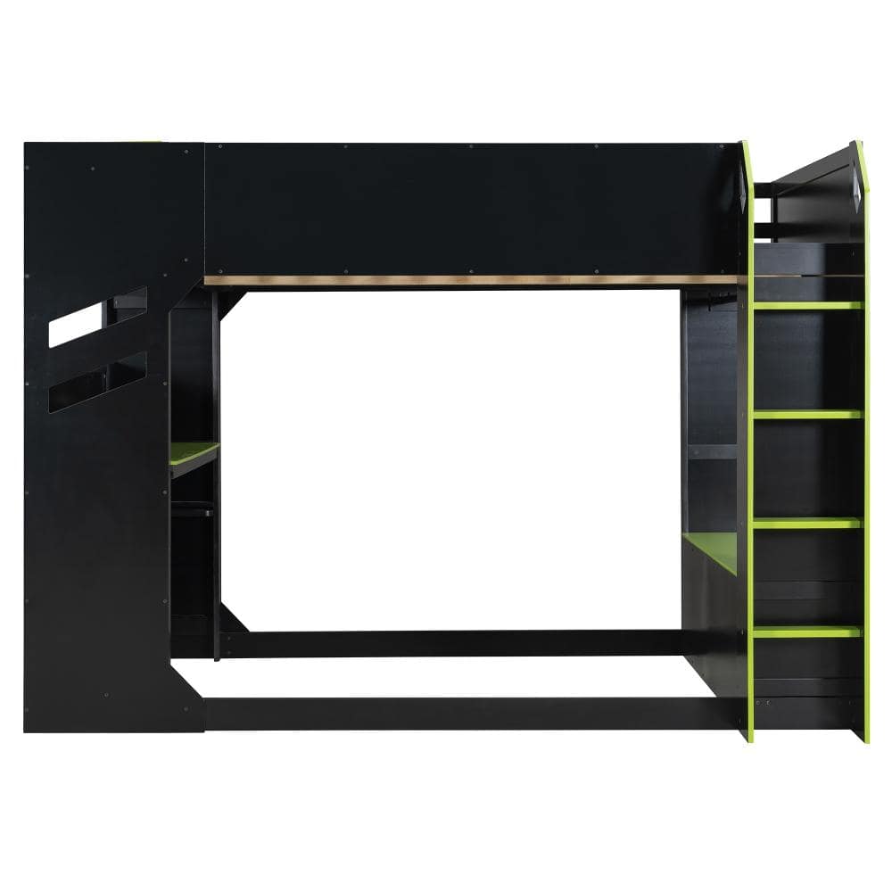 Green Full Wood Loft Bed with Height-Adjustable Desk, Drawers, Storage Cabinet, Hanging Rod and RGB Lights price history on PriceWatchPro