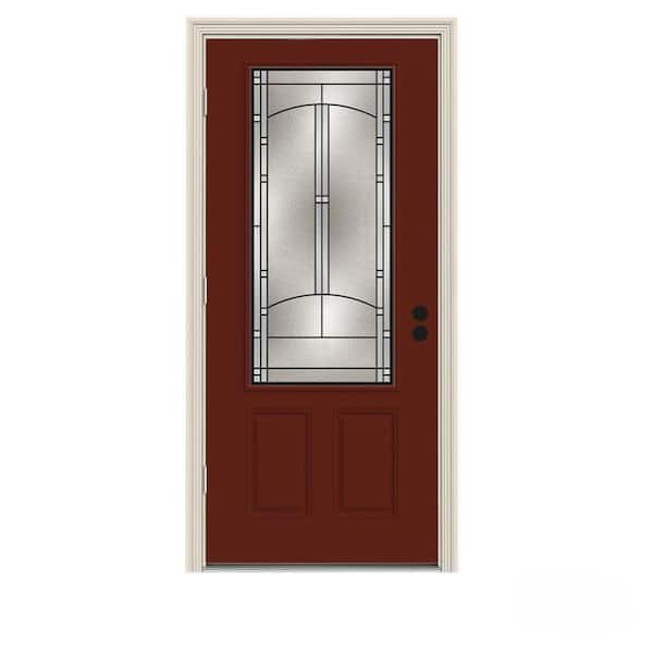 JELD-WEN 32 in. x 80 in. 3/4 Lite Idlewild Mesa Red Painted Steel Prehung Right-Hand Outswing Front Door w/Brickmould