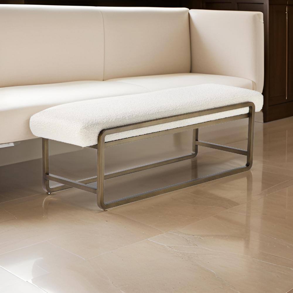 Loer 54'' Ivory Boucle Upholstered Bench with Brass Sled Legs