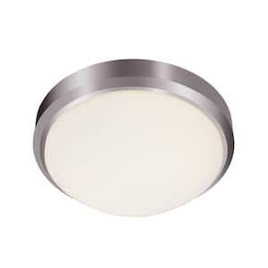 Bliss 15 in. 3-Light Brushed Nickel Flush Mount Ceiling Light Fixture with Frosted Glass Shade