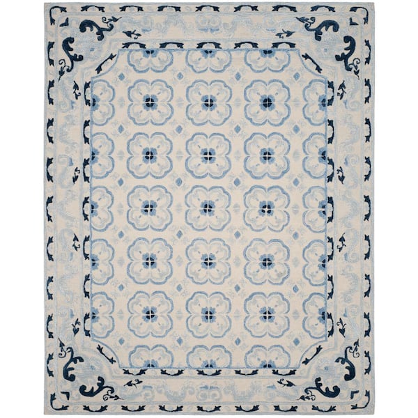 SAFAVIEH Bella Ivory/Blue 8 ft. x 10 ft. Border Area Rug