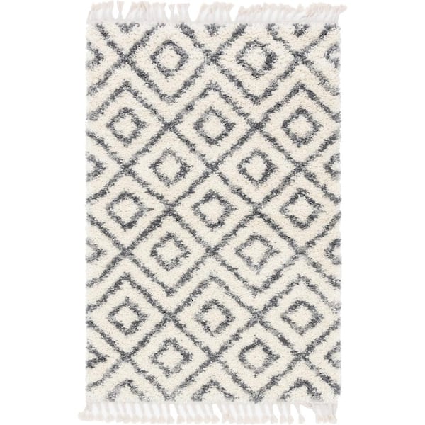Hygge Shag Diamond Ivory 4 ft. x 6 ft. Area Rug