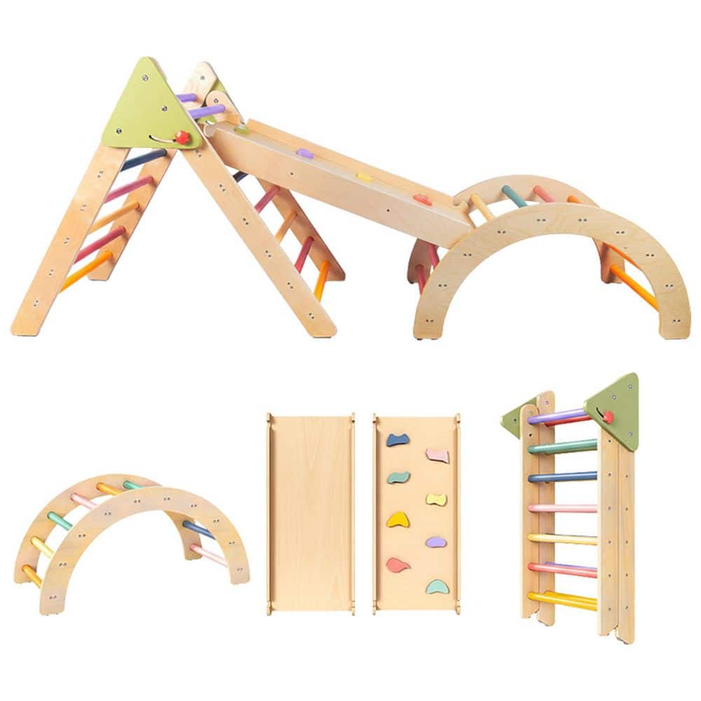 Pikler Triangle Set [Rainbow] Indoor Residential Freestanding Toddler Climbing Toy with Slide and Arch price history on PriceWatchPro