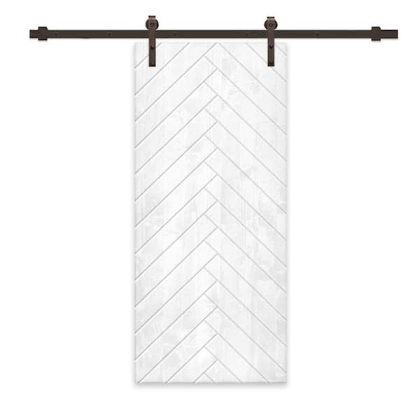 CALHOME 30 in. x 96 in. White Stained Pine Wood Modern Interior Sliding Barn Door with Hardware Kit