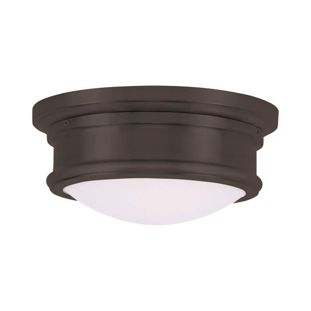 Elegant Bronze 2-Light Flush Mount with Hand Blown Satin White Glass
