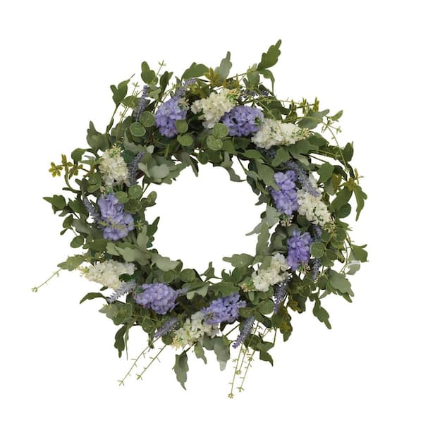 GERSON INTERNATIONAL 24 in. Artificial Dia Hyacinth and Lavender Twig Wreath