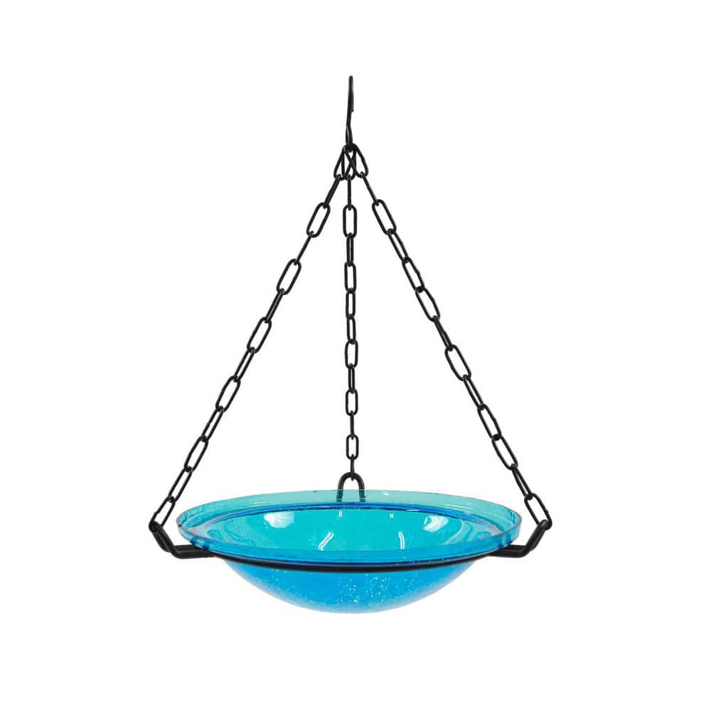 Crackle Glass Hanging Birdbath Bowl, 12.5 in. Tall, Teal price history on PriceWatchPro