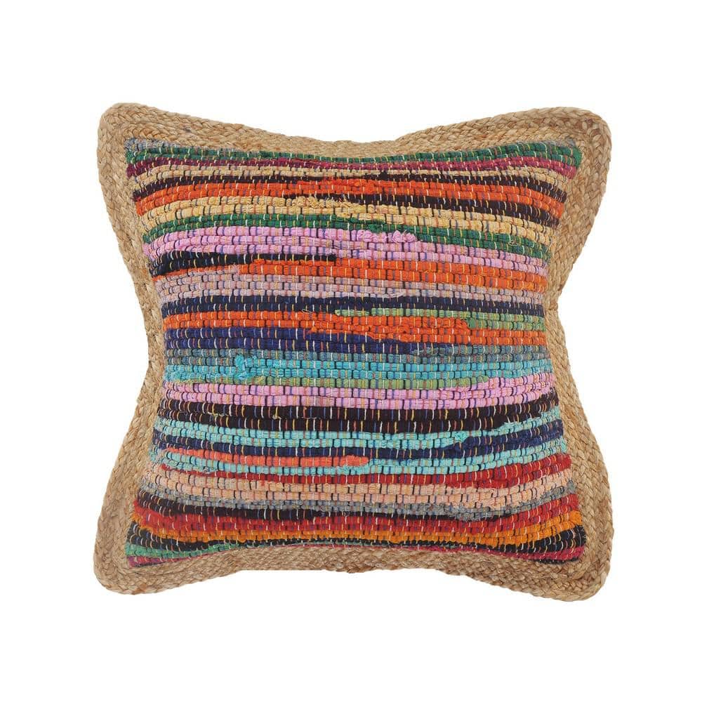 Bohemian Multi-Color Flair Chindi Jute Border Poly-Fill 20 in. x 20 in. Ind