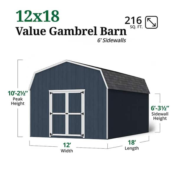 Little Cottage Co. Value Gambrel 12 ft. x 18 ft. Outdoor Wood 