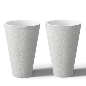 Large and Tall 13in. High Round Frost White Plastic Planter Pots for Indoor/Outdoor Plants Set of 2