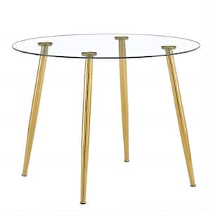 Modern Round Gold Glass 4 Legs Dining Table Seats for 6 (40.00 in. L x 30.00 in. H)