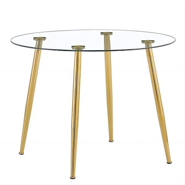 Modern Round Gold Glass 4 Legs Dining Table Seats for 6 (40.00 in. L x 30.00 in. H)