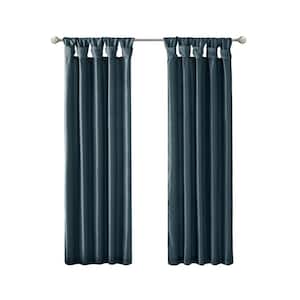 Natalie Teal Solid Polyester 50 in. W x 95 in. L Room Darkening Twisted Tab Curtain with Lining