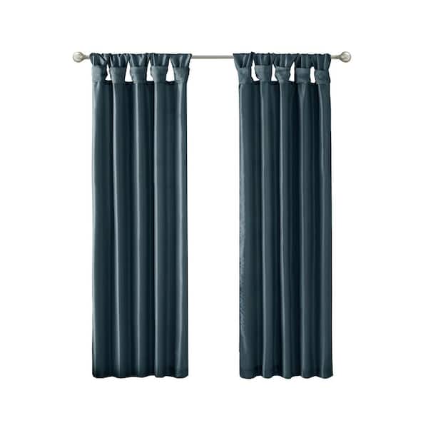Madison Park Natalie Teal Solid Polyester 50 in. W x 108 in. L Room Darkening Twisted Tab Curtain with Lining