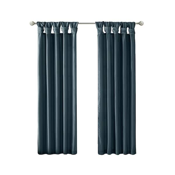 Madison Park Natalie Teal Solid Polyester 50 in. W x 120 in. L Room Darkening Twisted Tab Curtain with Lining