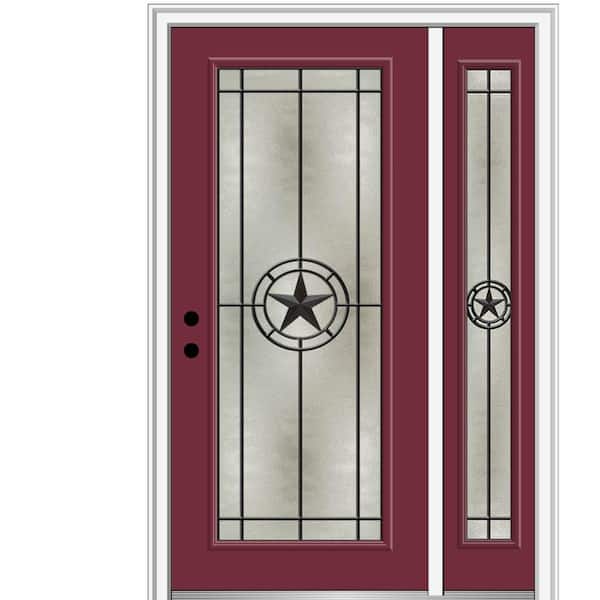 MMI Door Elegant Star 51 in. x 81.75 in. Full Lite Decorative Glass Burgundy Painted Fiberglass Prehung Front Door