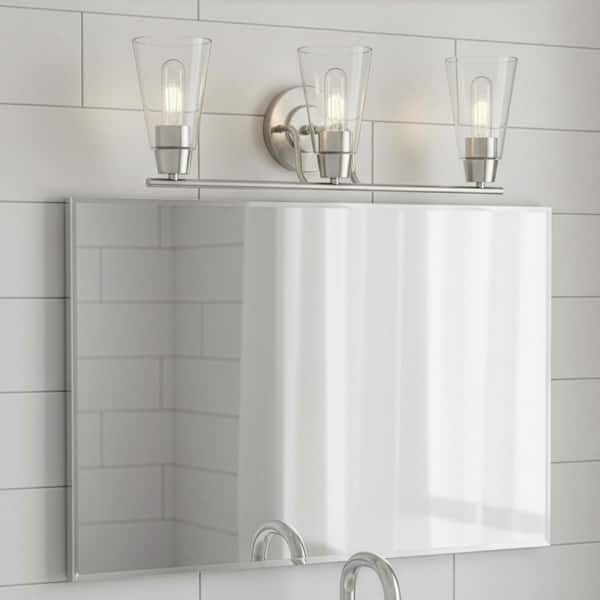 Echo 35 in. 3-Light Contemporary Satin Platinum Vanity with Clear Glass Shades