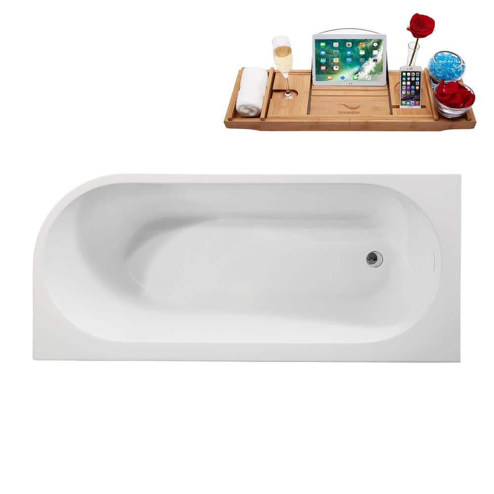 67" Glossy White Acrylic Freestanding Soaking Tub with Tray