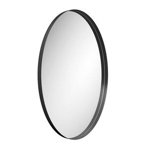 18.1 in. W x 27.6 in. H Oval Metal Framed Wall Mounted Bathroom Vanity Mirror in Black