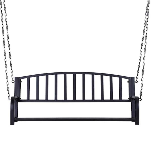 50 in.Seats 2-People Steel Patio Swing with Sturdy Chains, for Backyard, Deck, 528 lbs. Weight Capacity, Black