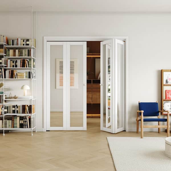 60 in x 80 in (Double 30 in. Doors) White, MDF, 1-Mirror Glass Panel Bi-Fold Interior Door for Closet with Hardware Kits