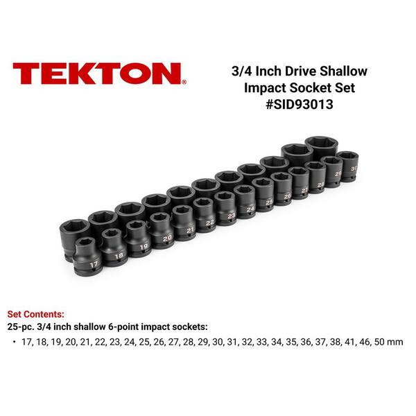 TEKTON 3/4 in. Drive 6-Point Impact Socket Set, 25-Piece (17-50 mm