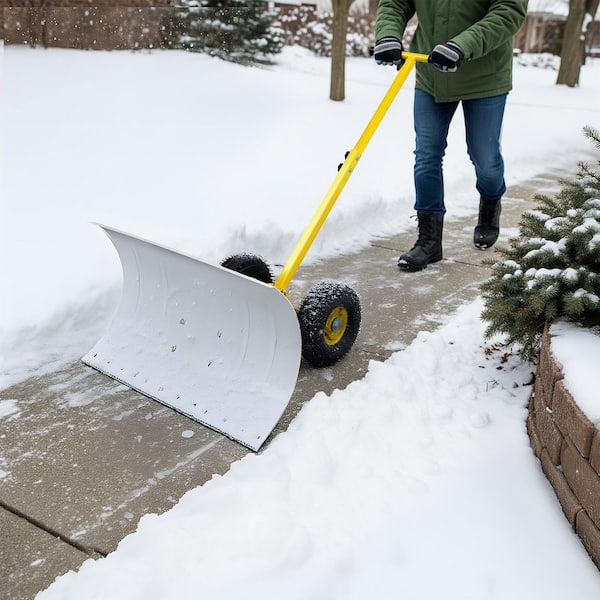 Karl home 40 in. Metal Yellow Handle Steel Snow Shovel with Wheels