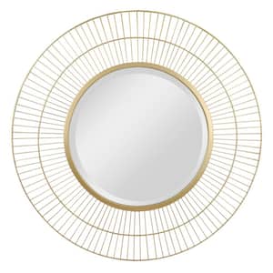 28 in. x 28 in. Modern Round Metal Wire Gold Wall Mirror
