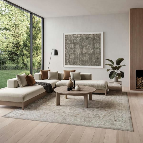 Dekor Light Grey 8 ft. x 10 ft. Center medallion Traditional Area Rug