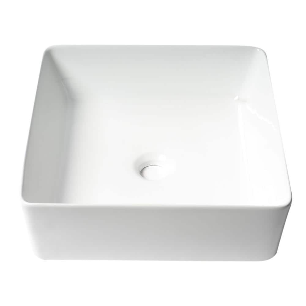 White Square Ceramic Above-Counter Bathroom Sink 15.13"