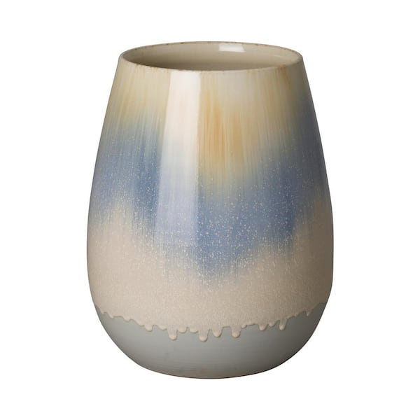 Emissary Cup 14 in. D x 19 in. H Falling Rain Porcelain Round Planter with Drainage Hole