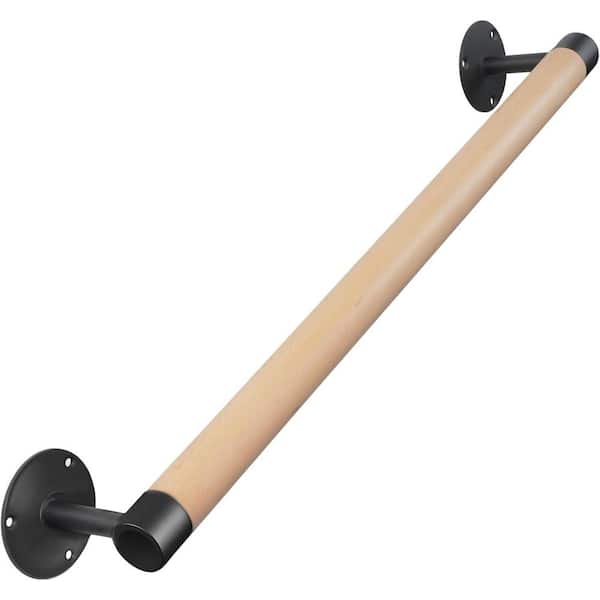 Afoxsos Wood Hand Railing for Stairs 2 ft. with Metal Brackets Safety Grab Bars for Kids Elderly Modern Design Deck Rails