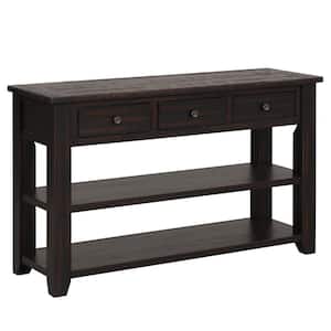 48 in. Black Rectangular Solid Pine Wood Top Console Table Entryway Sofa Side Table with 3 Storage Drawers 2 Shelves
