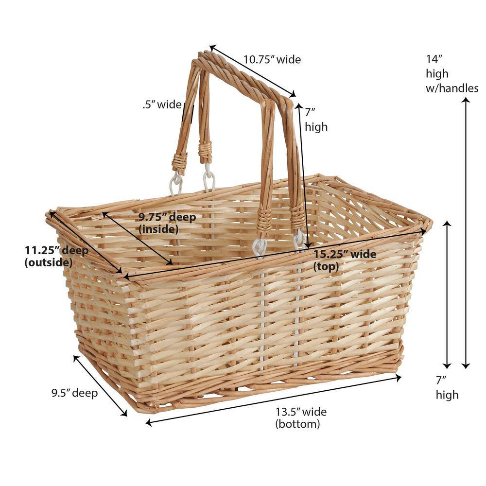Natural Wicker Rectangular Storage Basket with Handles