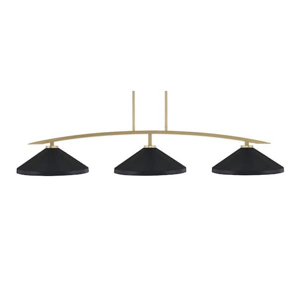 Siena 3-Light New Age Brass Billiard Light with 14 in. Matte Black Metal Shades No Bulbs Included