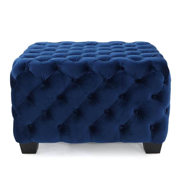 Noble House Jaymee Navy Blue Square Ottoman
