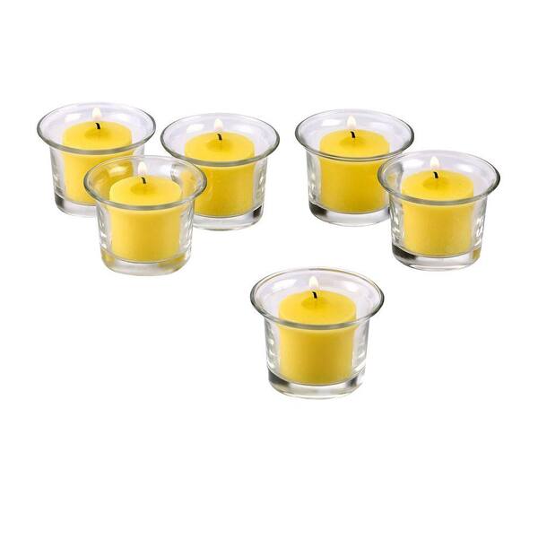 Light In The Dark Clear Glass Lip Votive Candle Holders with Yellow Votive Candles (Set of 12)
