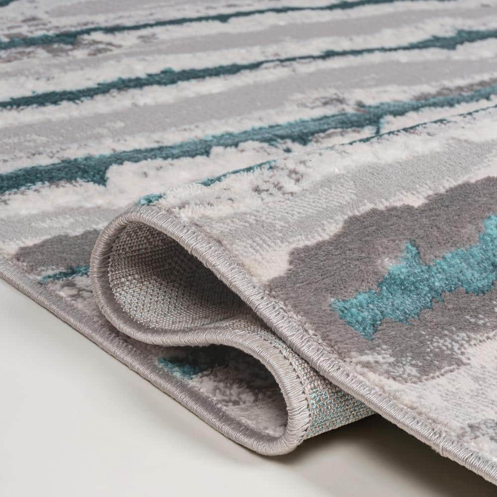 Gray and Turquoise Synthetic Stripe 3'x5' Area Rug
