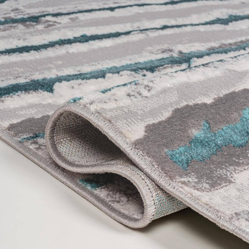Gray and Turquoise 8' x 10' Synthetic Stripe Area Rug