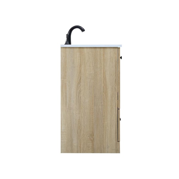 36 in W x 19 in. D x 34 in H Single Sink Bath Vanity in Mango Wood with Ivory White Engineered Marble Top