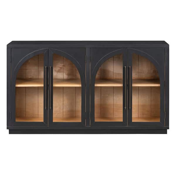 60 in. W x 15.9 in. D x 34.3 in. H Black Linen Cabinet with 4-Door, Metal Handles and Adjustable Shelves