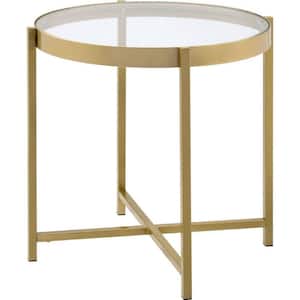24 in. Gold Round Glass end table with Metal Frame