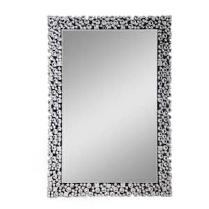 Black and Clear Wooden Backing Mirrored Wall Decor with Faux Crystals Inlaid Border