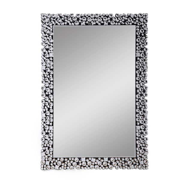 Benjara Black and Clear Wooden Backing Mirrored Wall Decor with Faux Crystals Inlaid Border