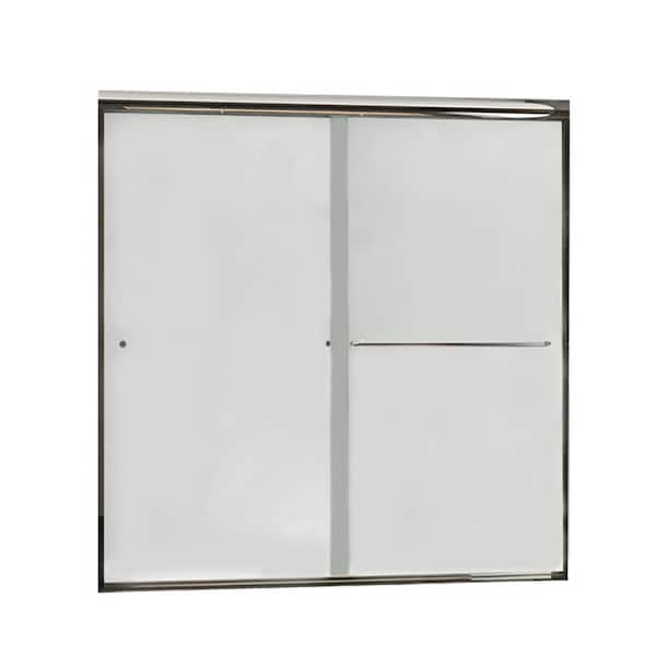 ANGELES HOME 60 in. W x 57.4 in. H Sliding Frameless Shower Door in Chrome Finish with Frosted Glass
